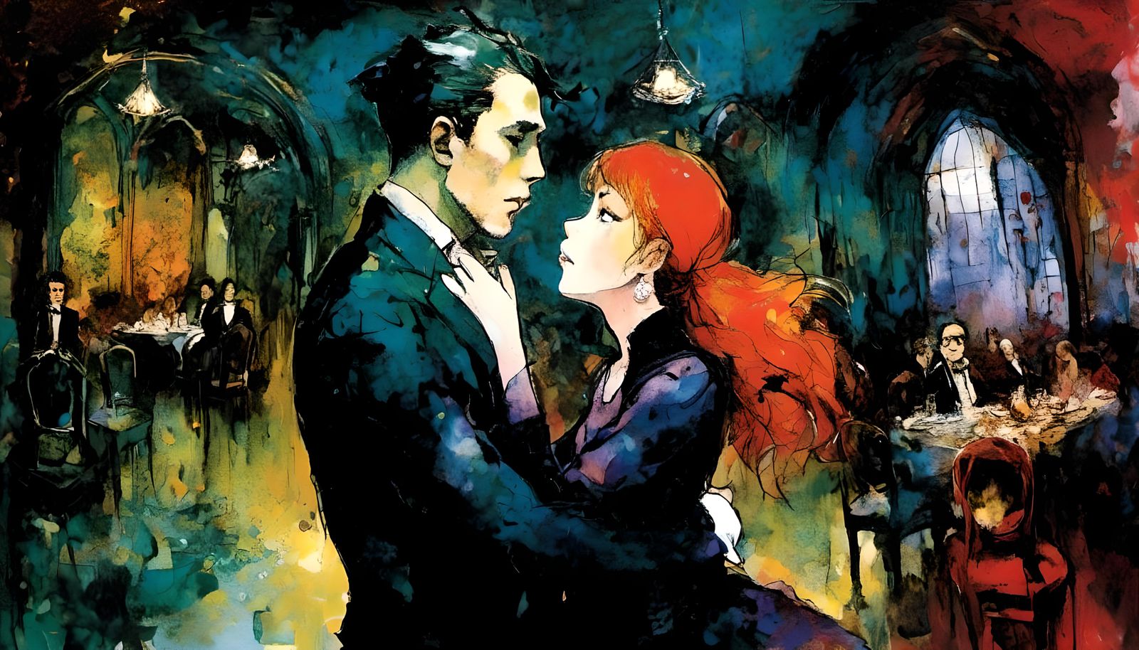 Vampires in Love in Alcohol Ink Style