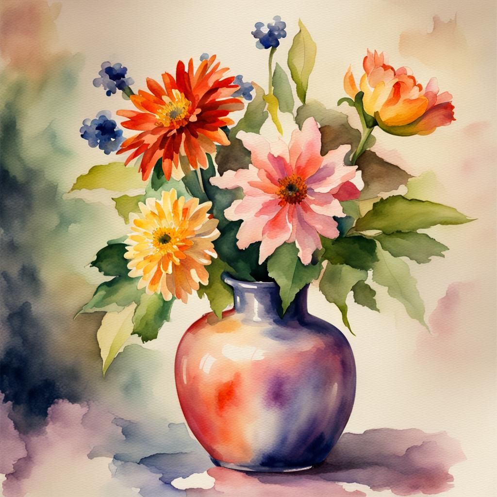 Floral Still Life in Watercolor, 8K Resolution