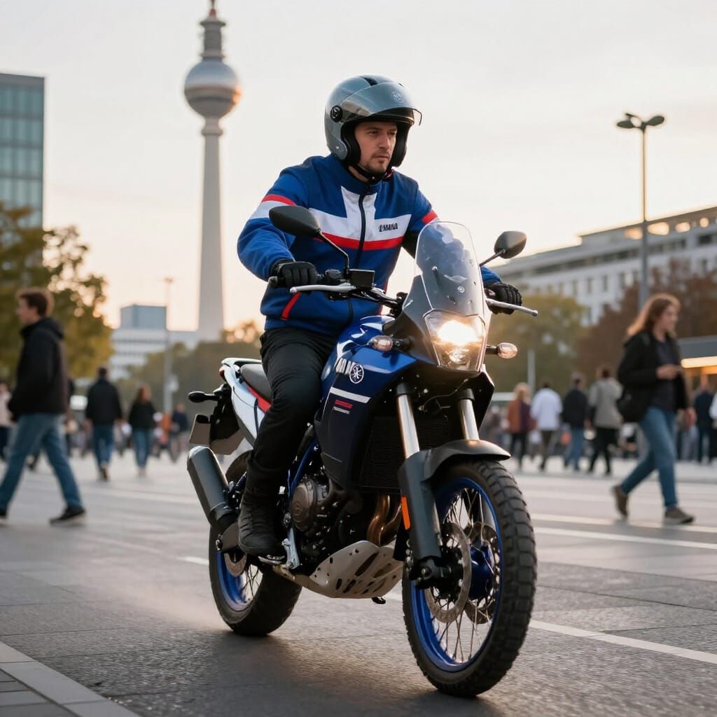 Yamaha Ténéré 700 Rider in Berlin's Alexanderplatz