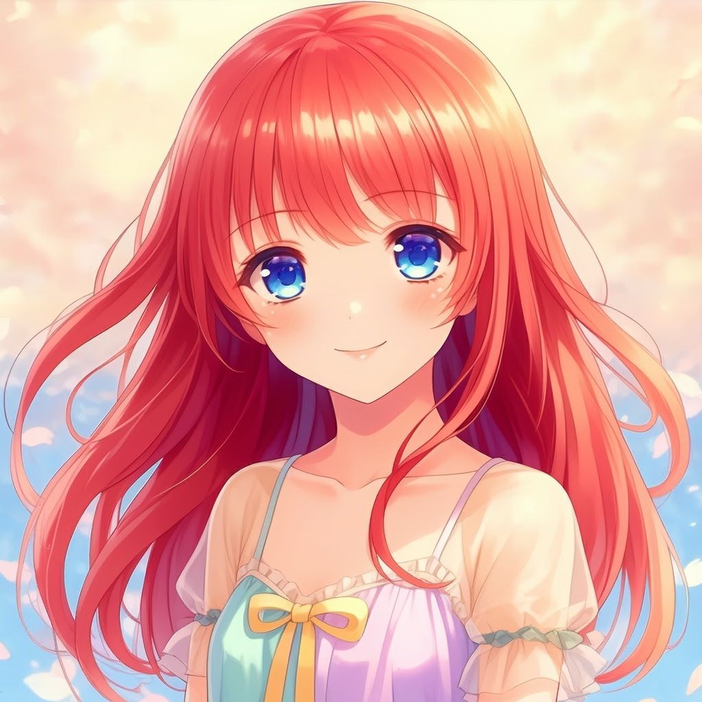 Anime Girl with Red Hair and Blue Eyes
