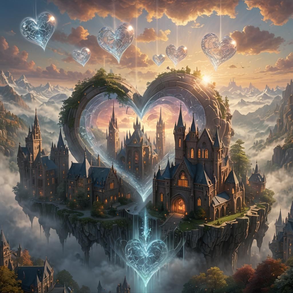 Ethereal Crystal Heart Rises Above Gothic City