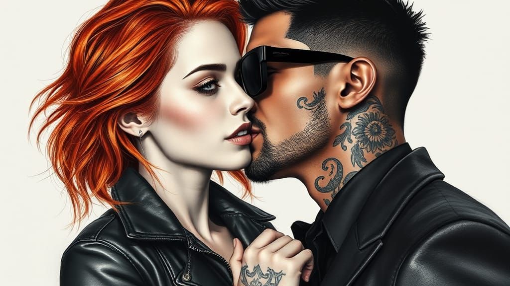 Passionate Kiss in Dramatic Film Noir Charcoal