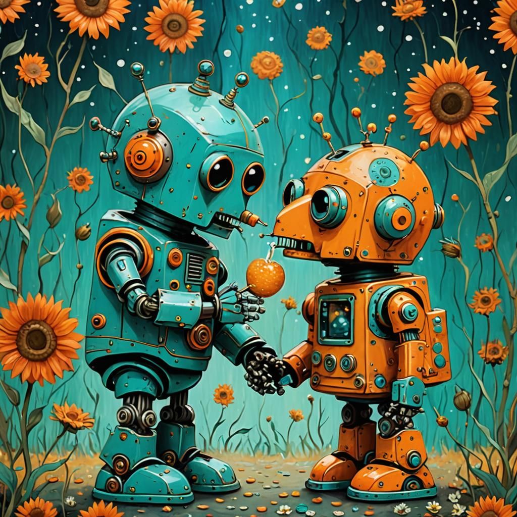 Robot Kisses Marilyn: Burton and Van Gogh Style