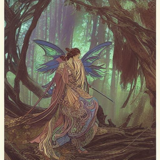 Ethereal Fairy Over Glowing Ancient Tree