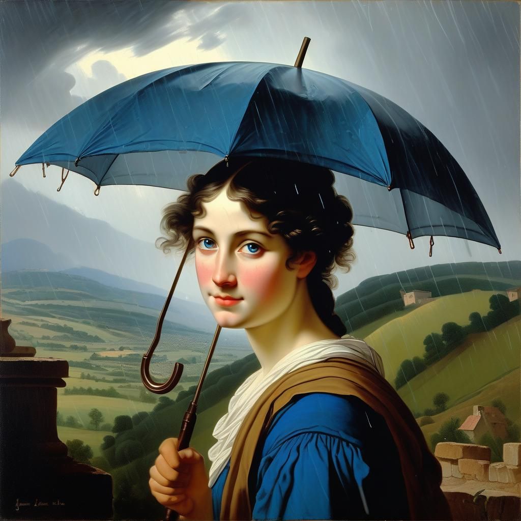 Young Woman in Rain, Neoclassical Painting