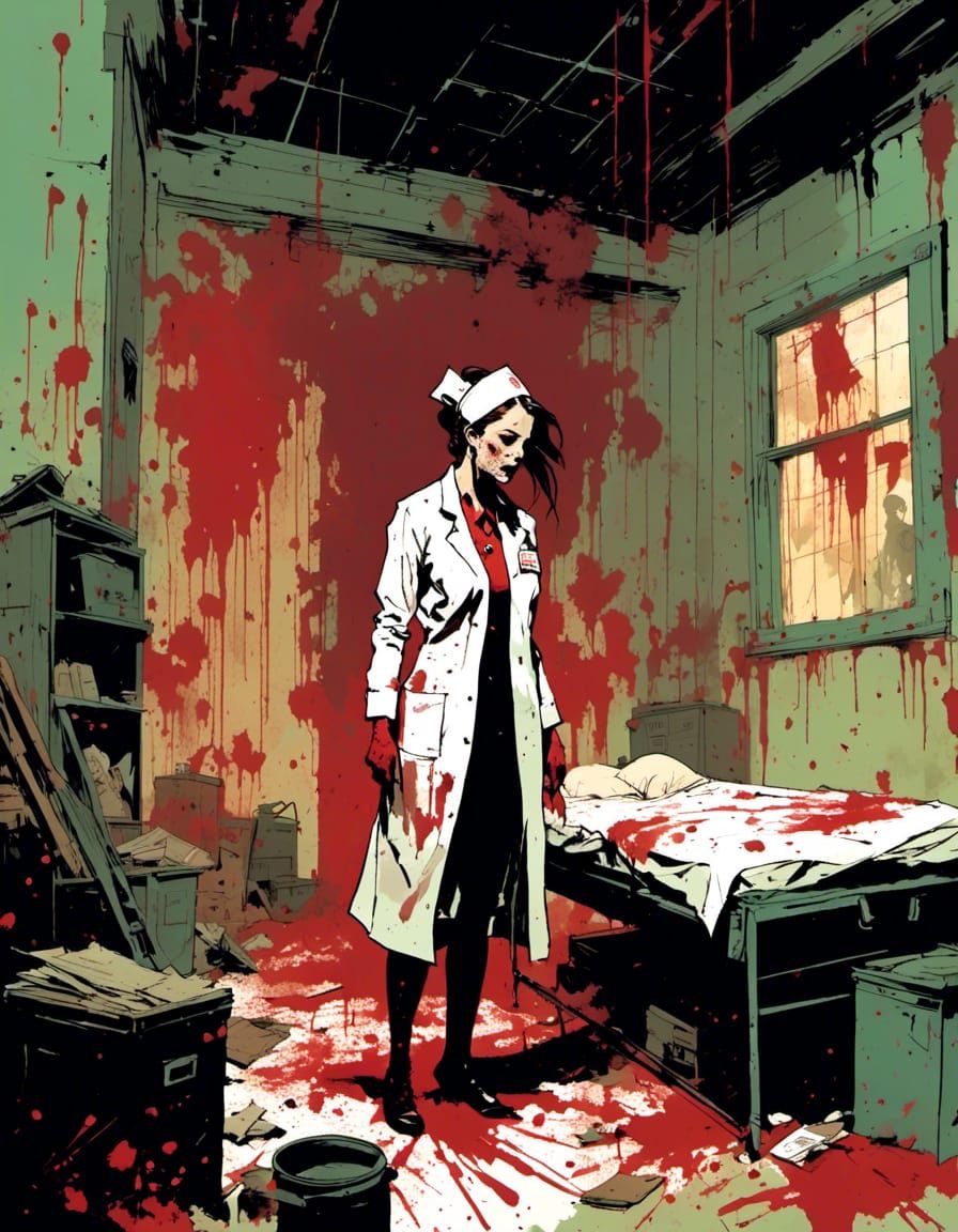 Sinister Asylum Nurse Portrait in Comic Book Style