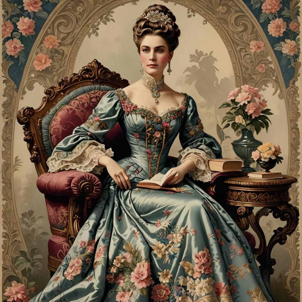 Edwardian Lady in Liberty-Style Armchair