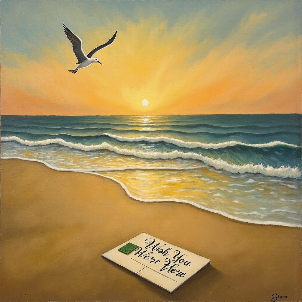 Seagull at Sunset: Wish You Were Here Postcard