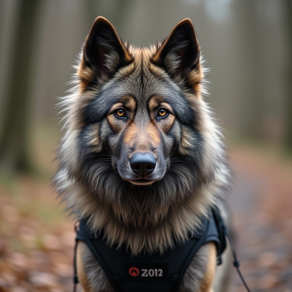 Wolf in Security Dog Harness