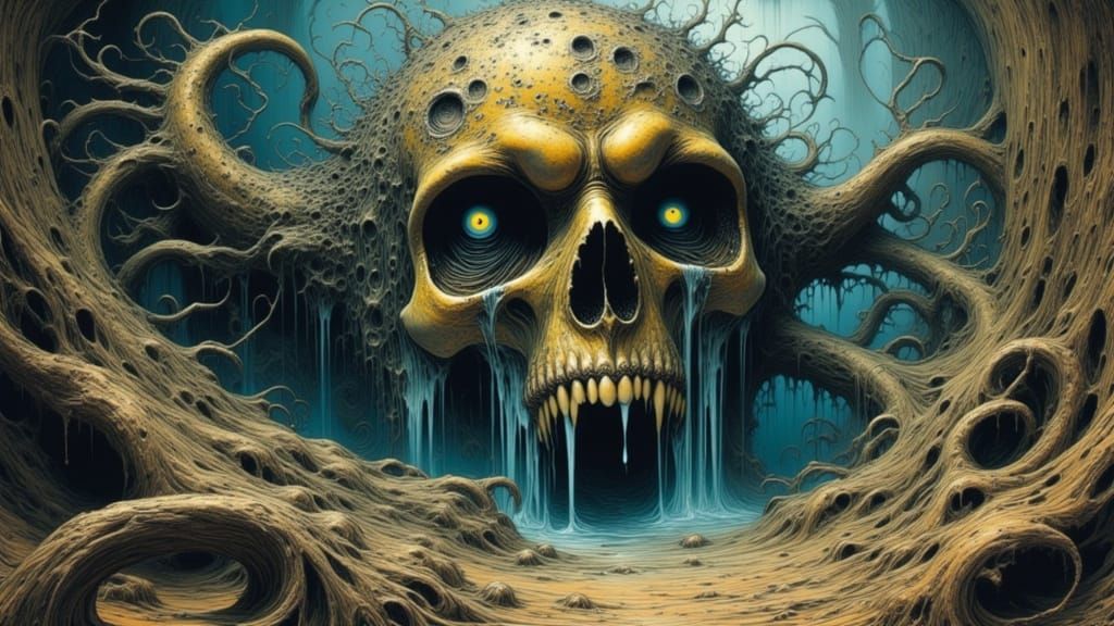 Lovecraftian Horror Face in Macabre Room