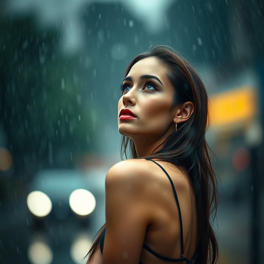 Model in Rainy Sky: Professional Photography