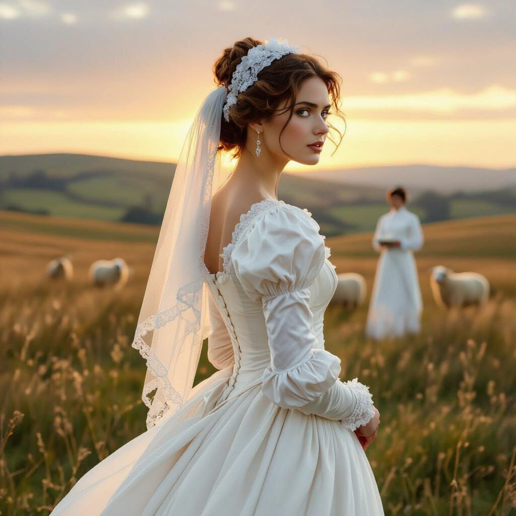 Regency Woman in Windswept Field, Painterly Style
