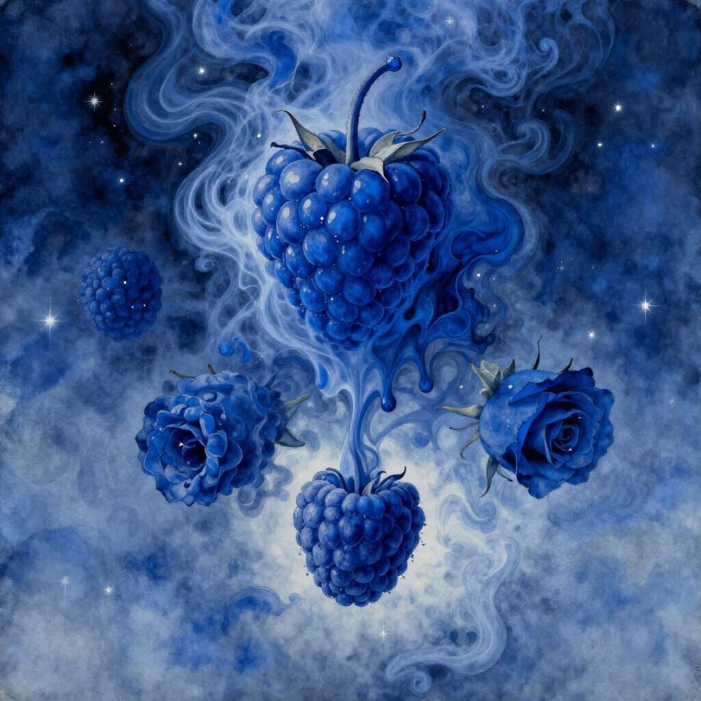 Melting Roses and Raspberries in Blue Tones