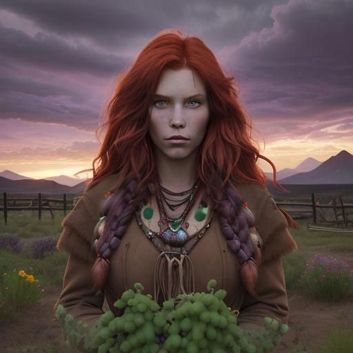 Wild West Native American Girl Portrait in Digital Art