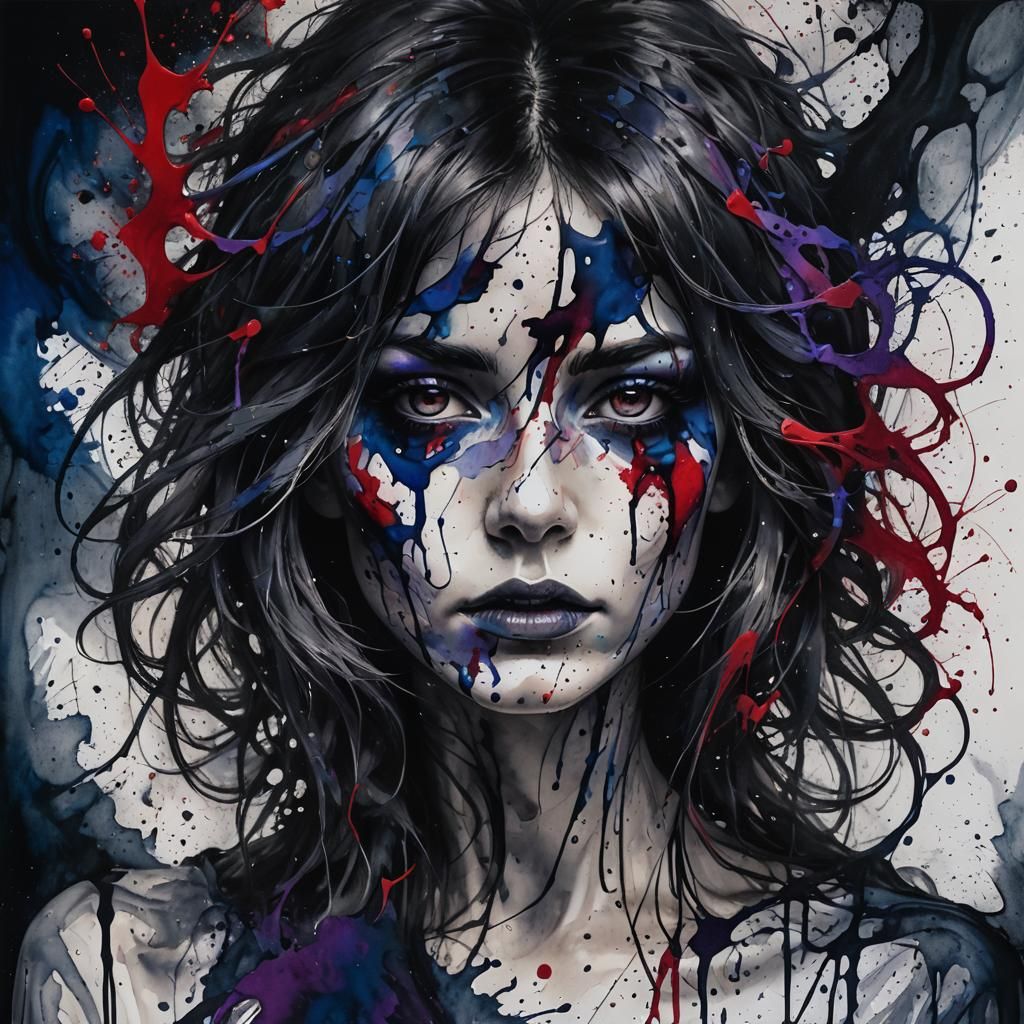 Ink Face: A Surreal Portrait in Detailed Matte Painting