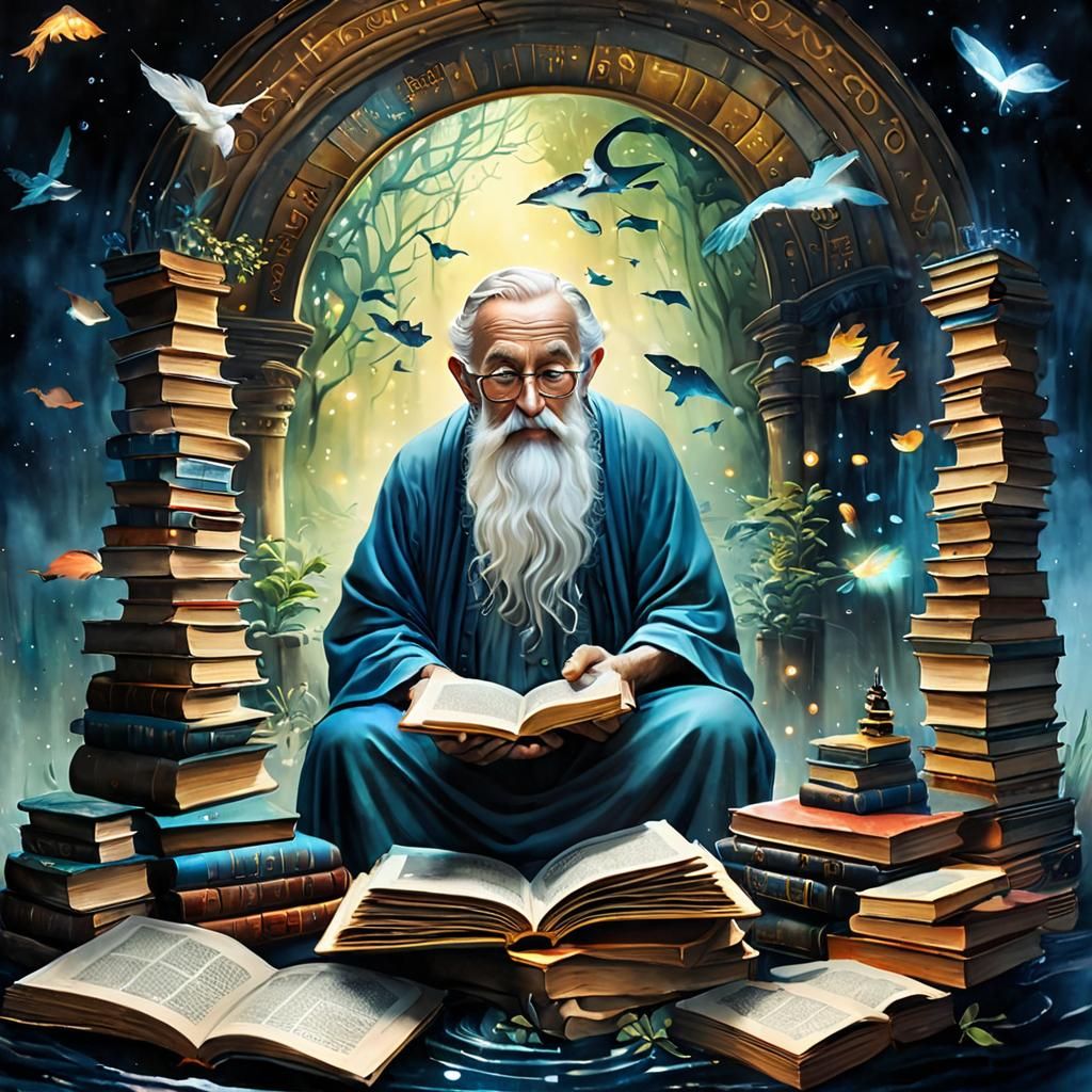 Luminous Old Man Spreading Knowledge in Watercolor