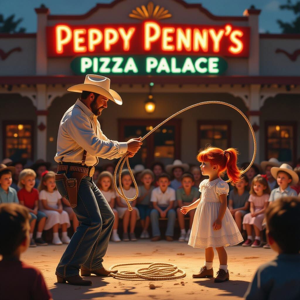 Cowboy Rope Trick Performer Outside Pizza Palace