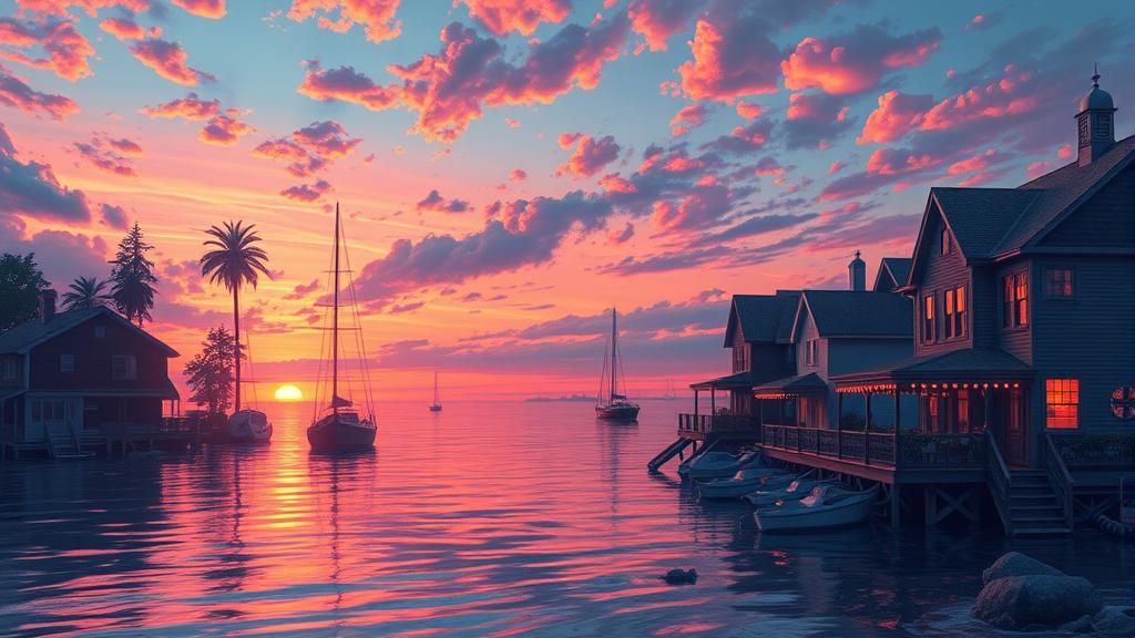 Hyperrealistic Neon Sunset in Kinkade Style