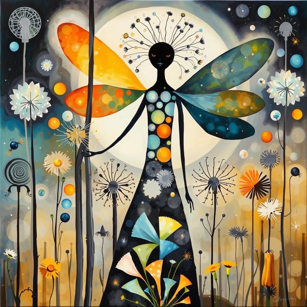 Fairies Making Wishes in Dandelion Dreamscape, Art Nouveau