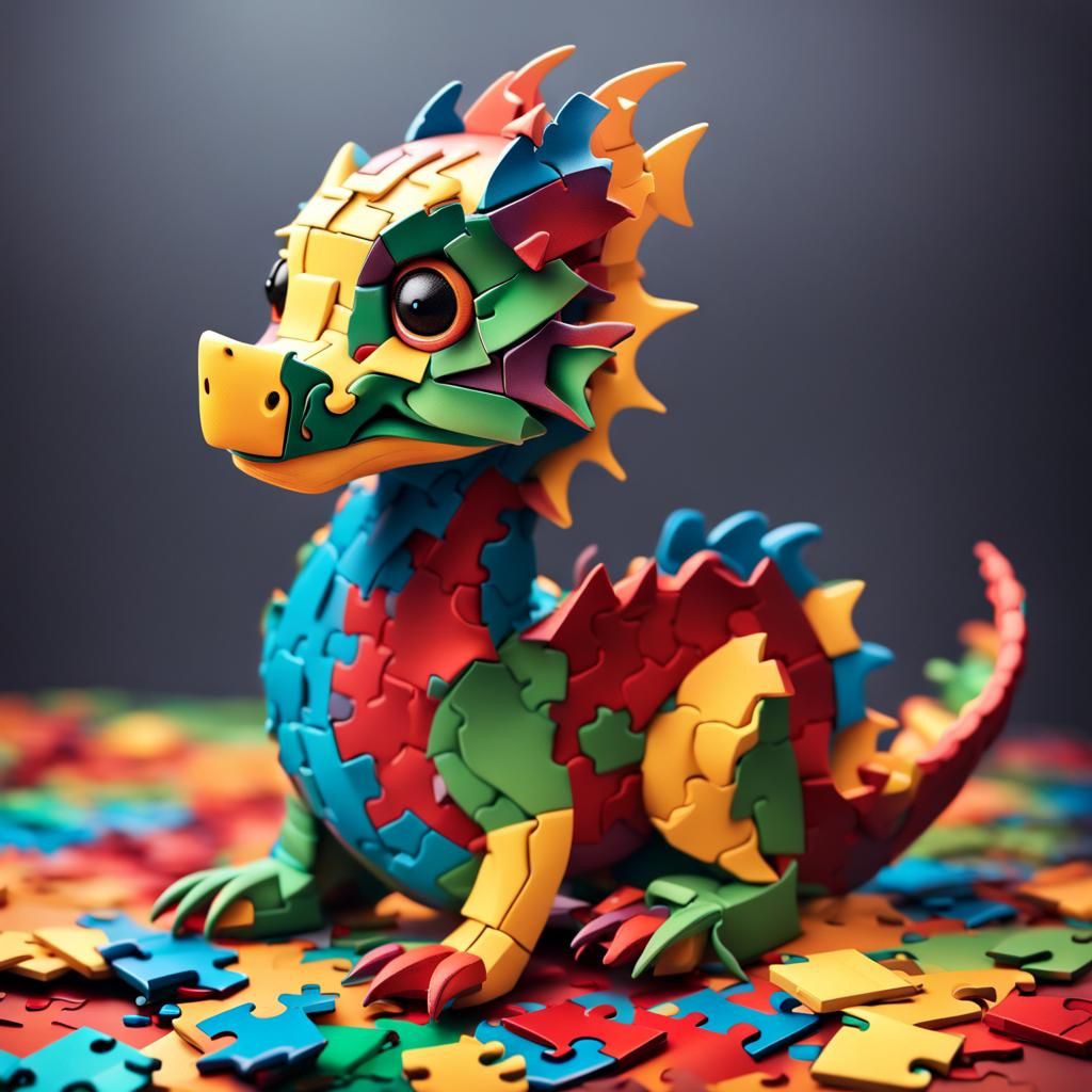Jigsaw Puzzle Baby Dragon in Splash Art Style