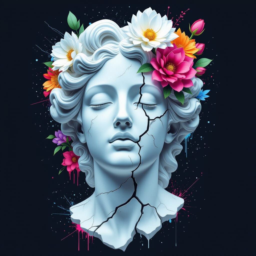 Fragmented Marble Woman Face T-Shirt Design