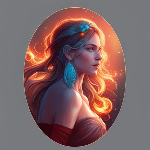 Bonfire Beauty: Starlit Portrait in Art Nouveau Style