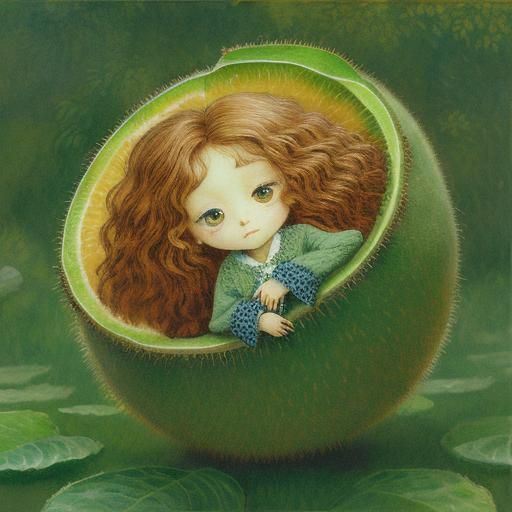 Chibi Kiwi Fruit Character Illustration