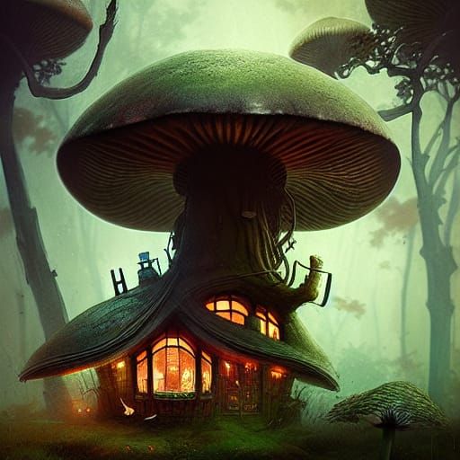Intricate Mushroom House Photo Manipulation