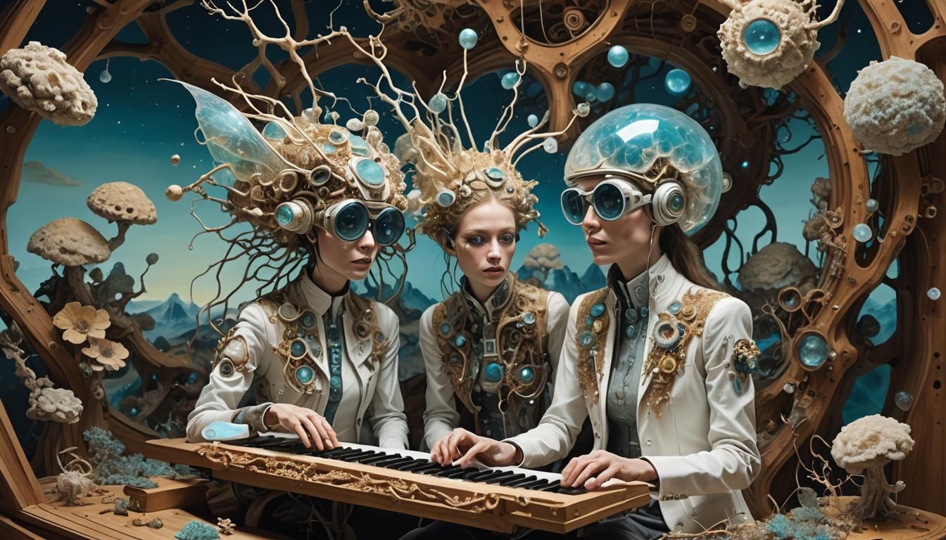 Ethereal Figures in Surreal Galaxy: Digital Art