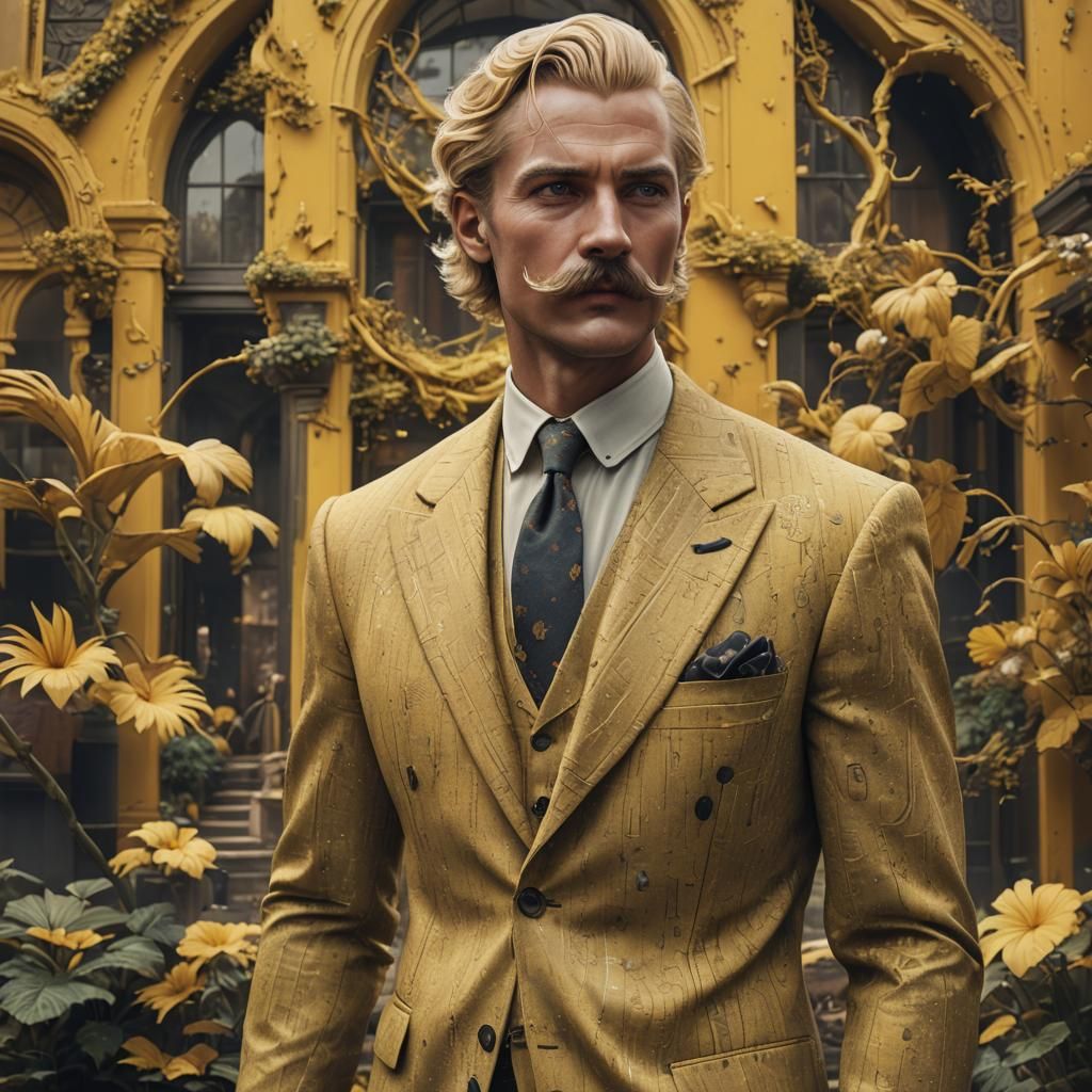 Man in 1920s Yellow Suit: Detailed Matte Painting