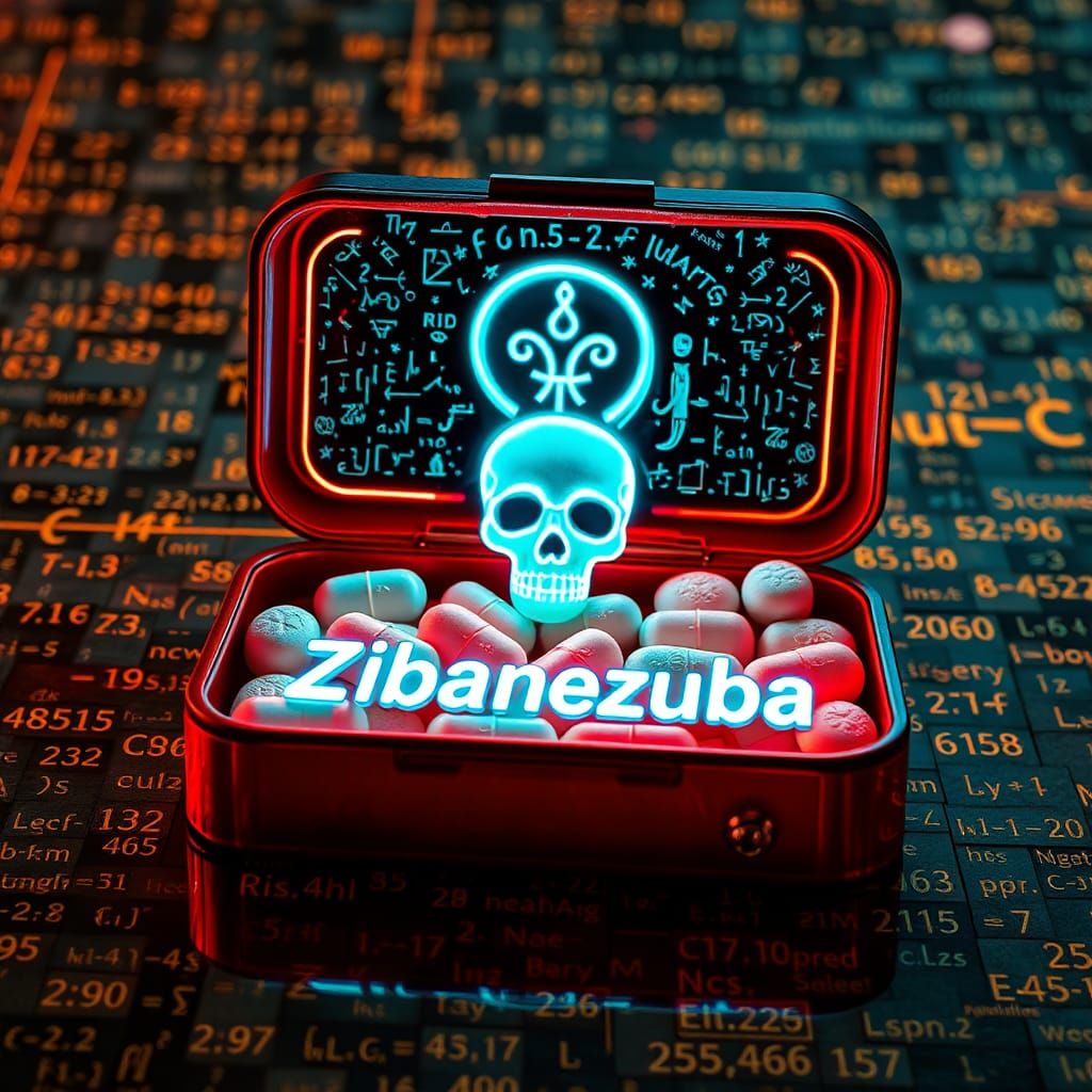 Futuristic Neoncore Pills with Skull Symbol