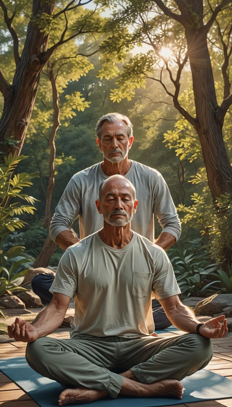 Man in Yoga Pose: Hyper-Realistic Digital Art