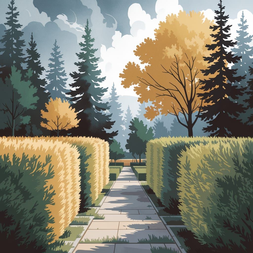 Pale Yellow Hedge in Abstract Surrealism Watercolor Pixel Ar...