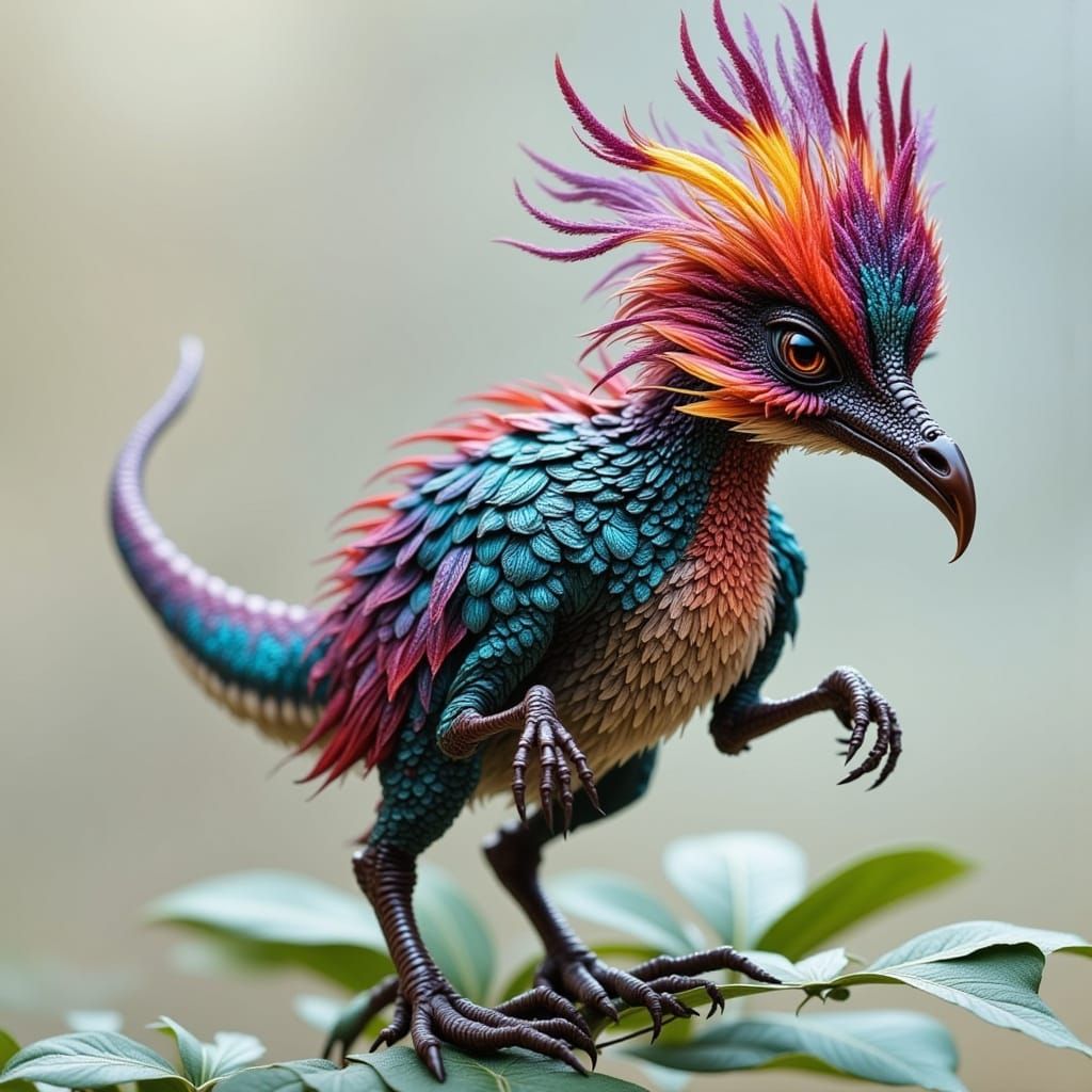 Detailed 3D Feathered Dinosaur with Magpie Coloring
