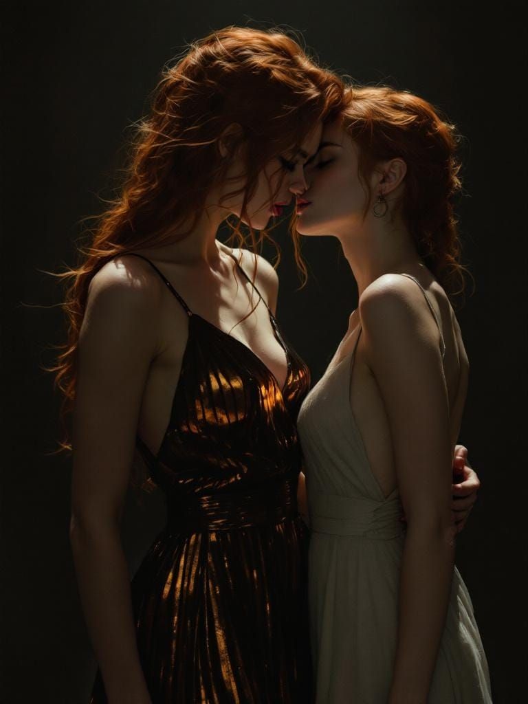 Dramatic Portrait of Redhead in Metallic Bronze Dress