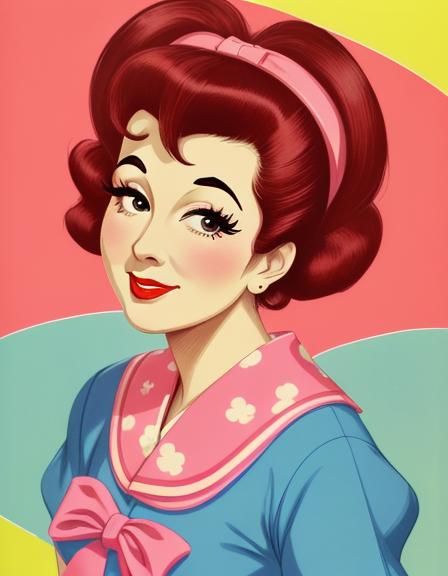 Bright Cartoon Portrait of 1950s Japanese Housewife