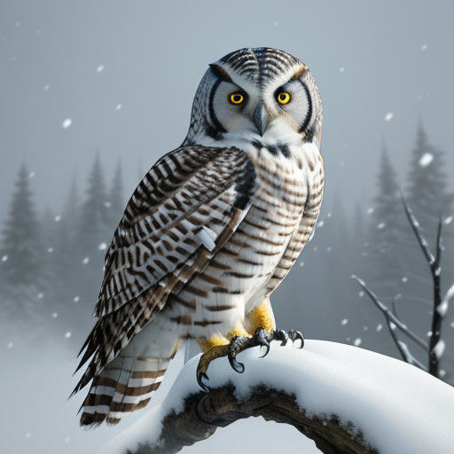 Majestic Northern Hawk Owl Takes Flight in Snowy Wilderness