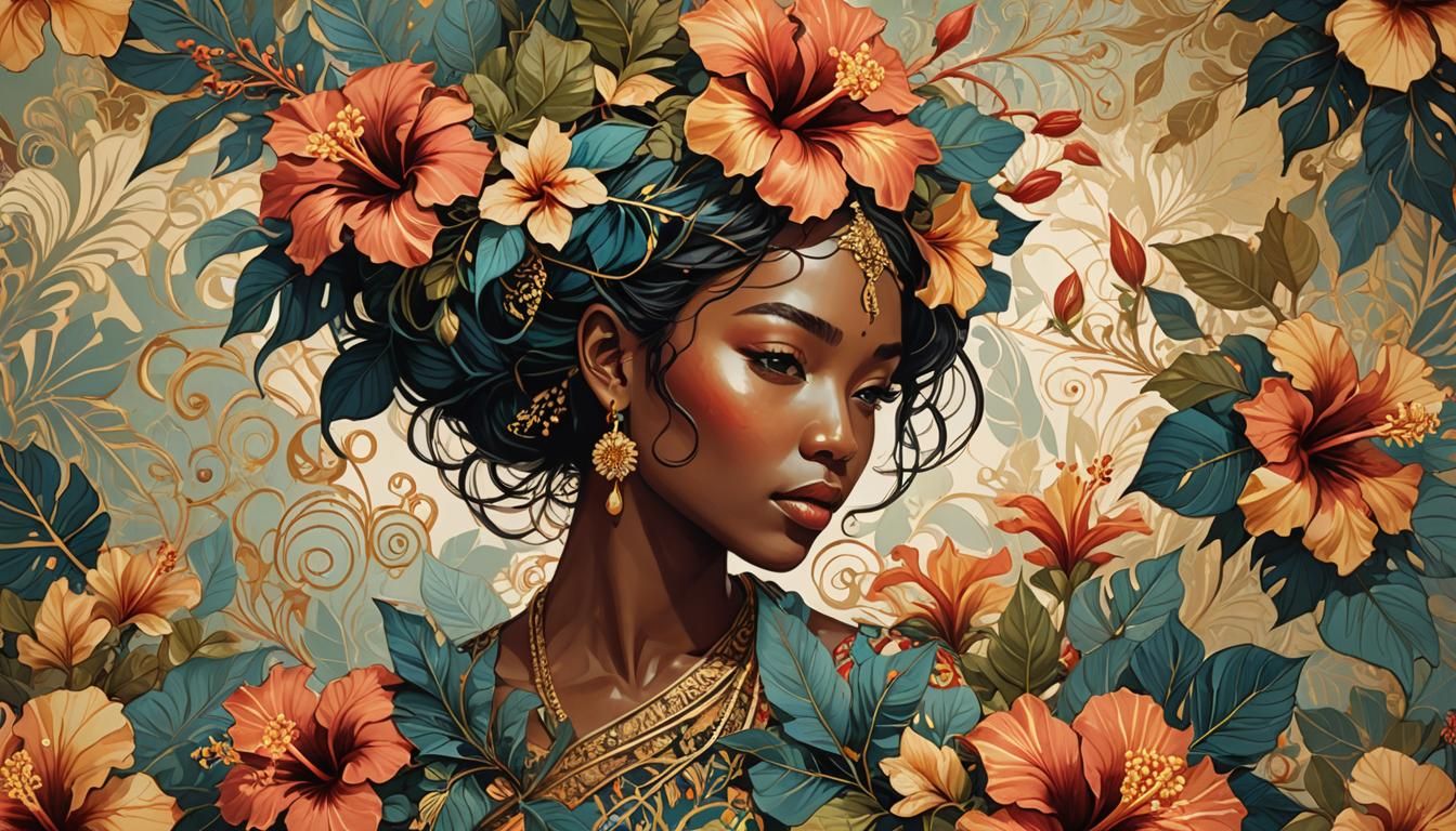 Hibiscus Flower in African Batik Style Illustration