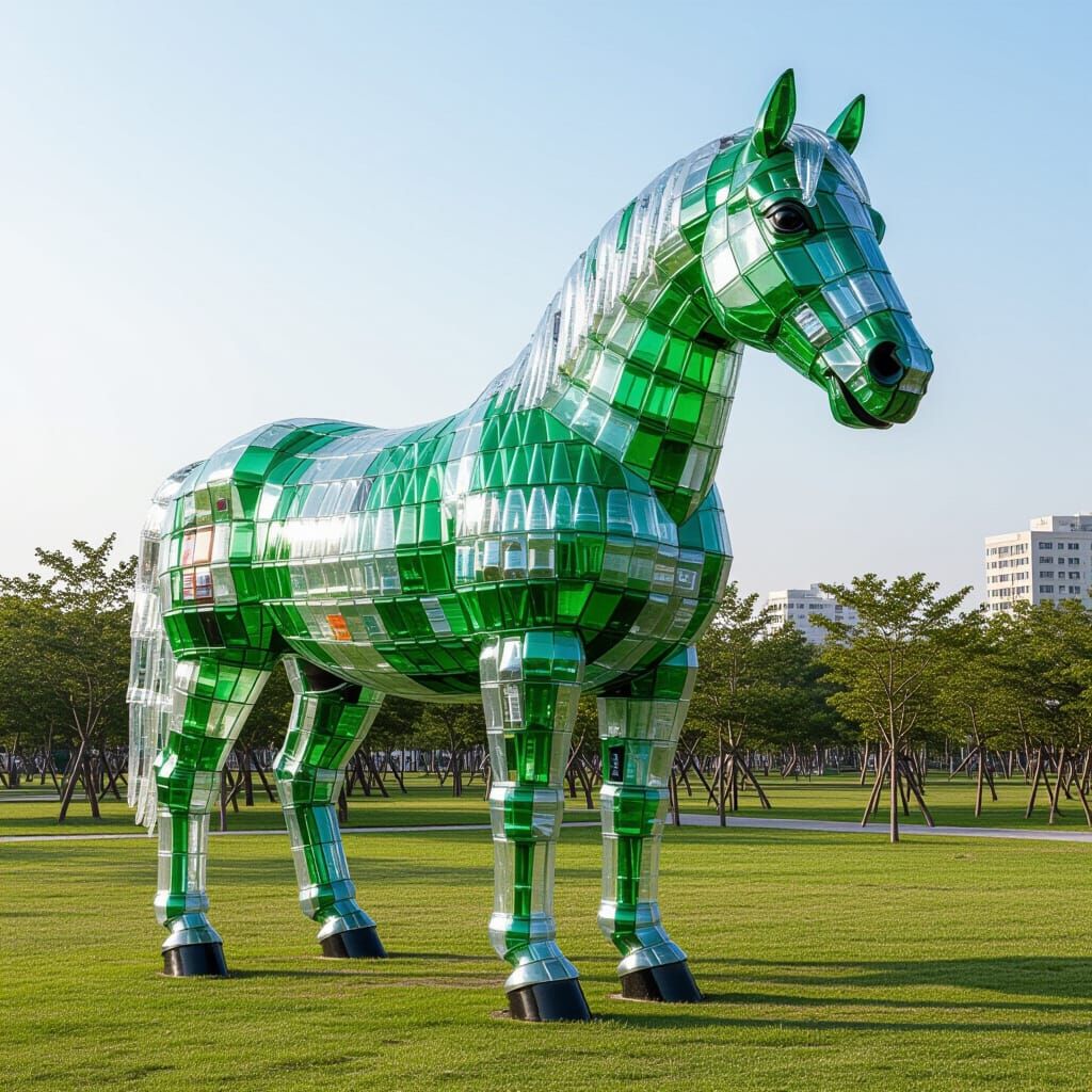 Giant Horse Sculpture Made from Recycled Plastic Bottles
