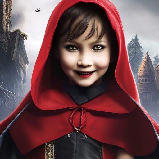 Sinister Little Red Riding Hood with Vampire Fangs