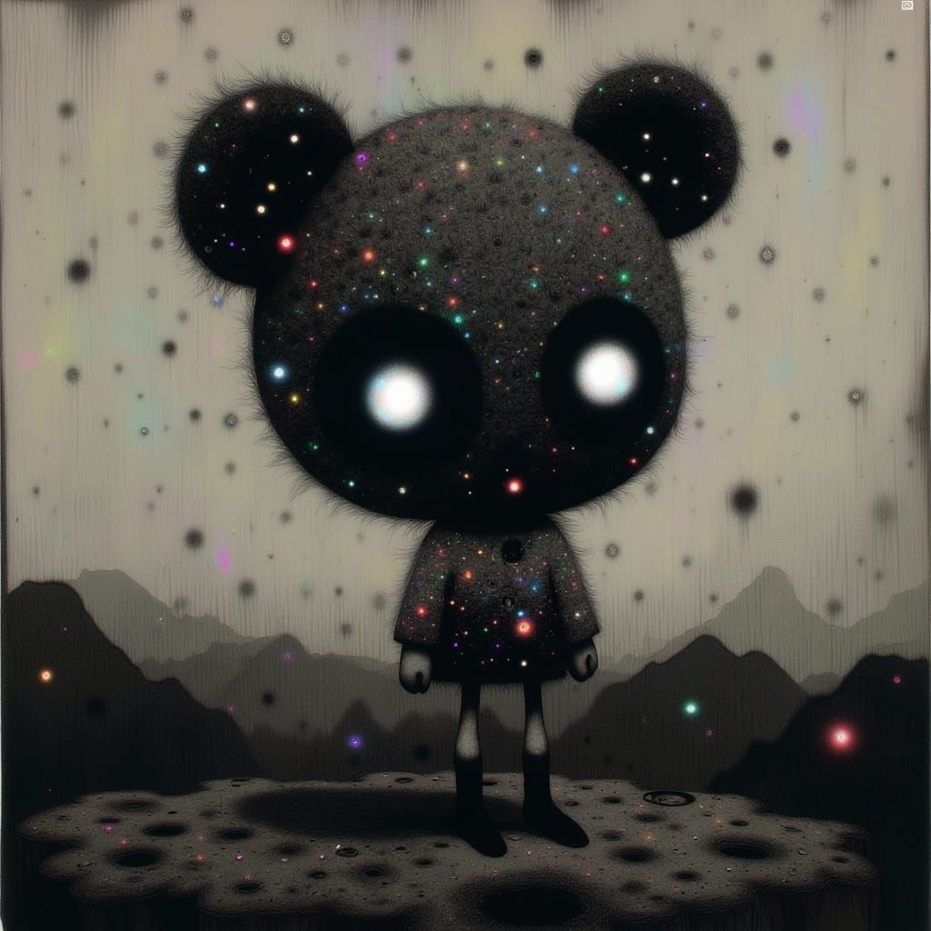 Ethereal Teddy Bear Portrait in Holographic Dreamscape