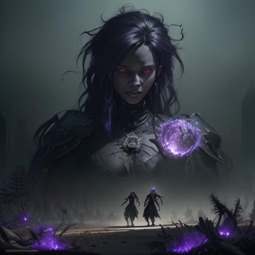 Black Witch vs Baseball Army in Dark Fantasy Style