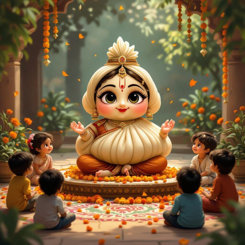 Sweet Modak Character in Traditional Indian Garden