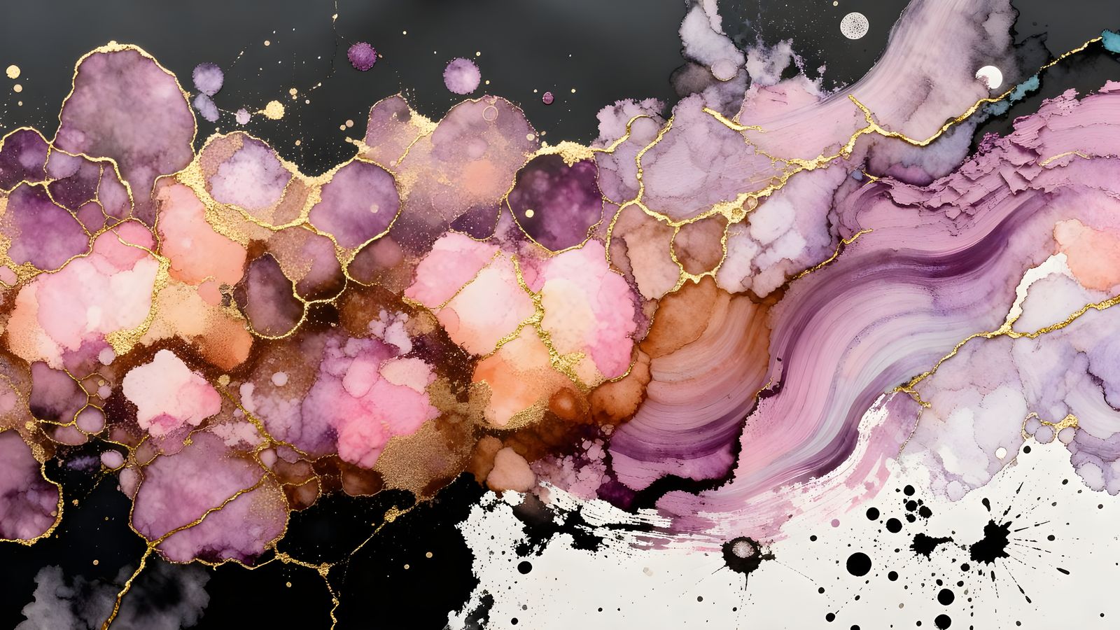 Alcohol Ink Marbling with Mauve, Peach, and Brown Swirls