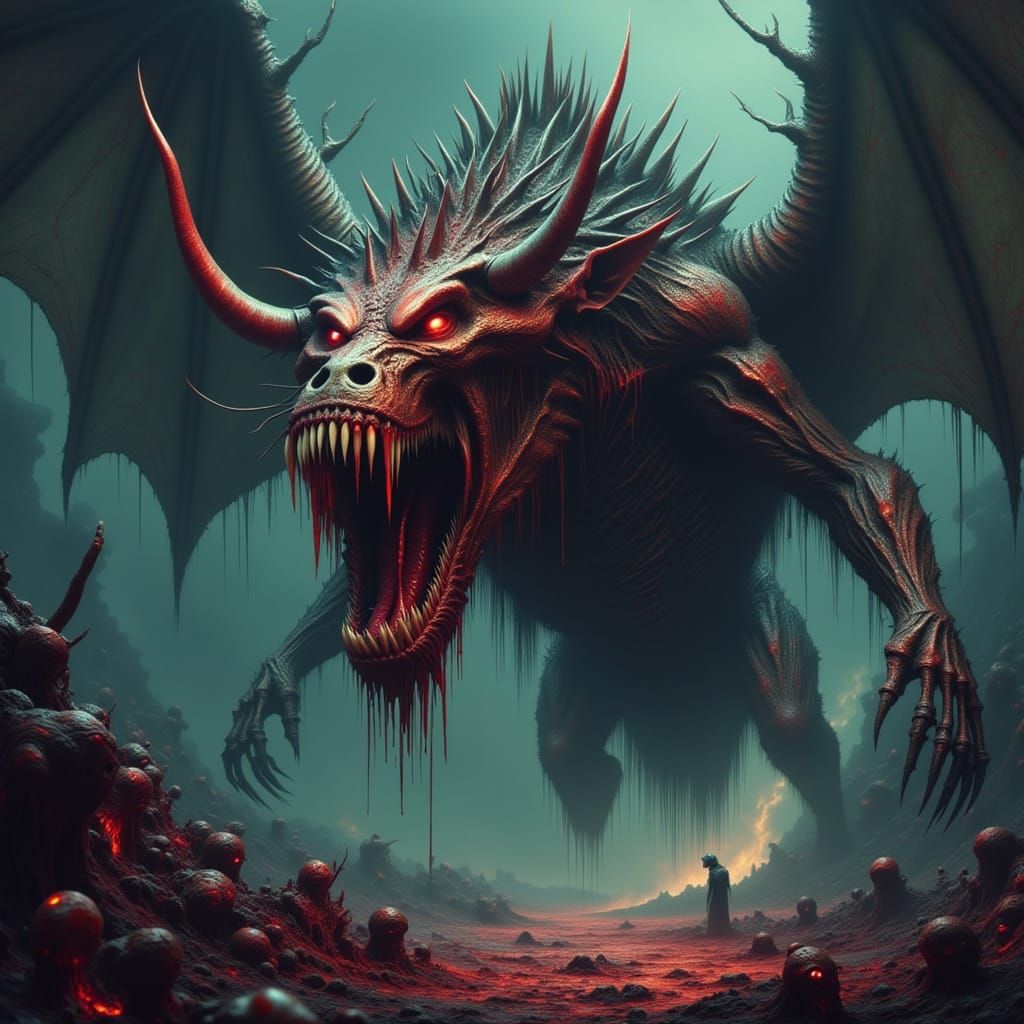 Biomechanical Horror Creature Emerges from Crimson Maw