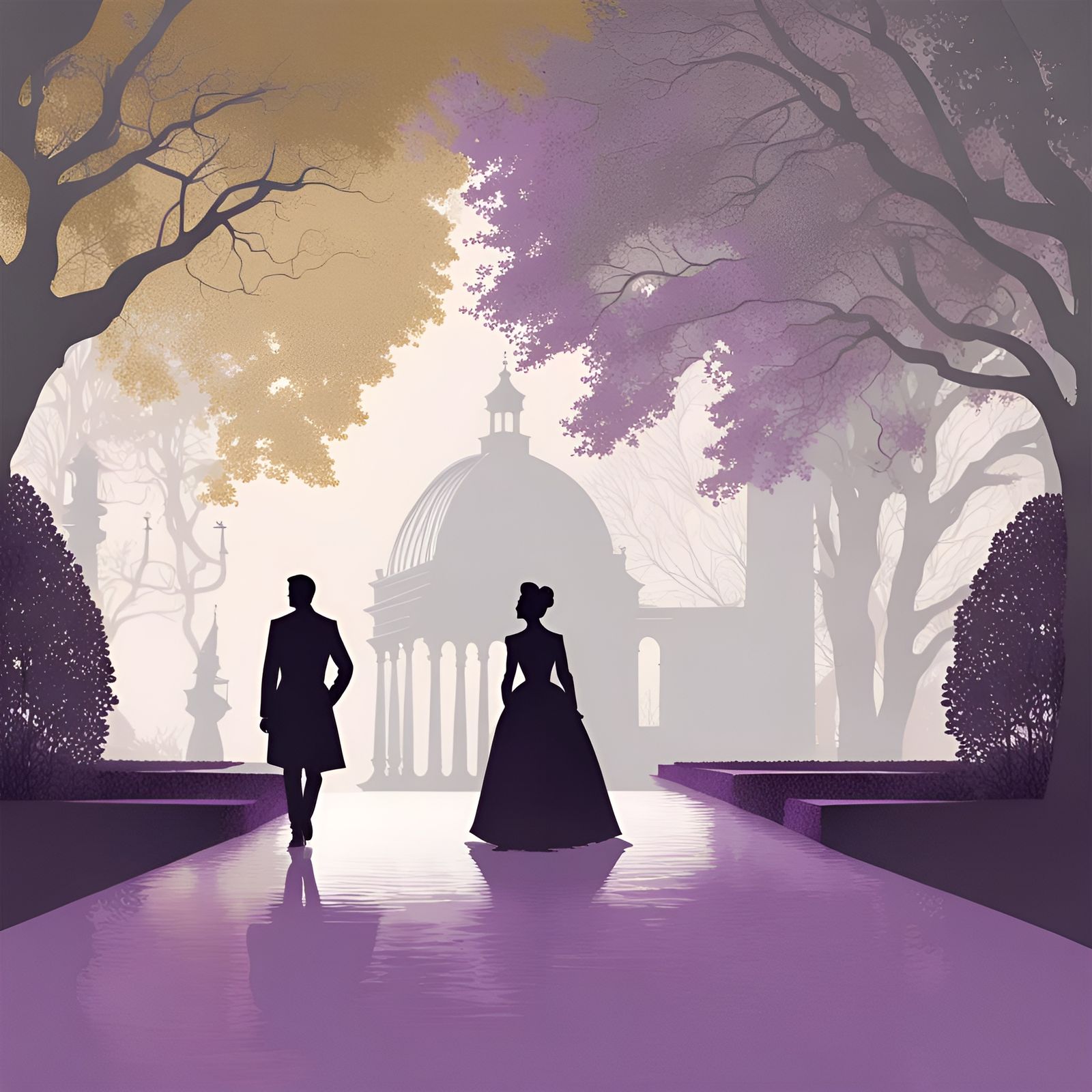 Palladian Garden Pathway: Stylized 18th Century Illustration