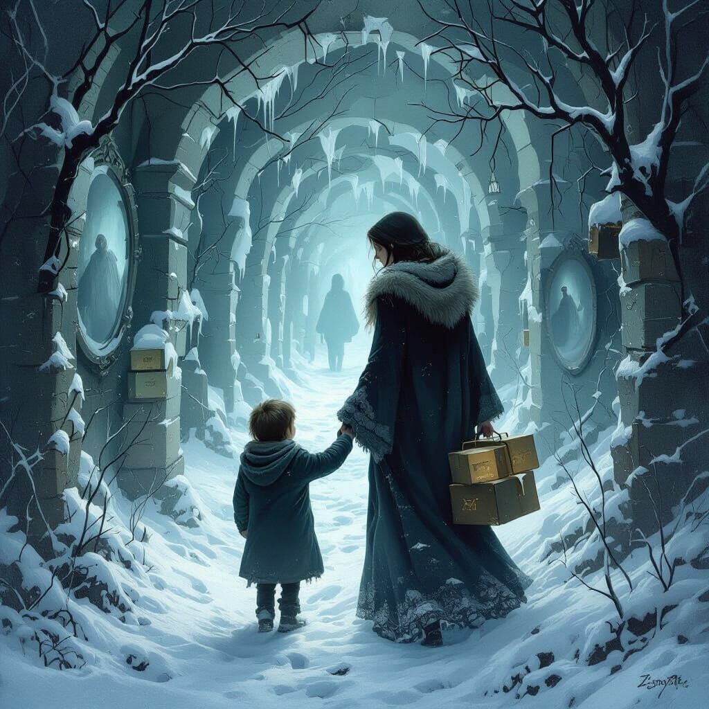 Surreal Ghostly Tale of Mother and Son in Winter Maze