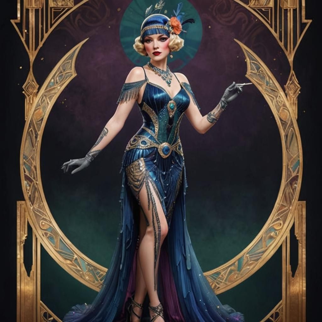 Art Deco Burlesque Woman in Flapper Dress