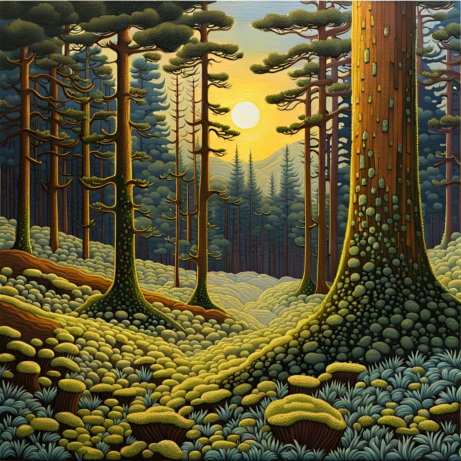 Pine Wood Glade in Post-Impressionist Style