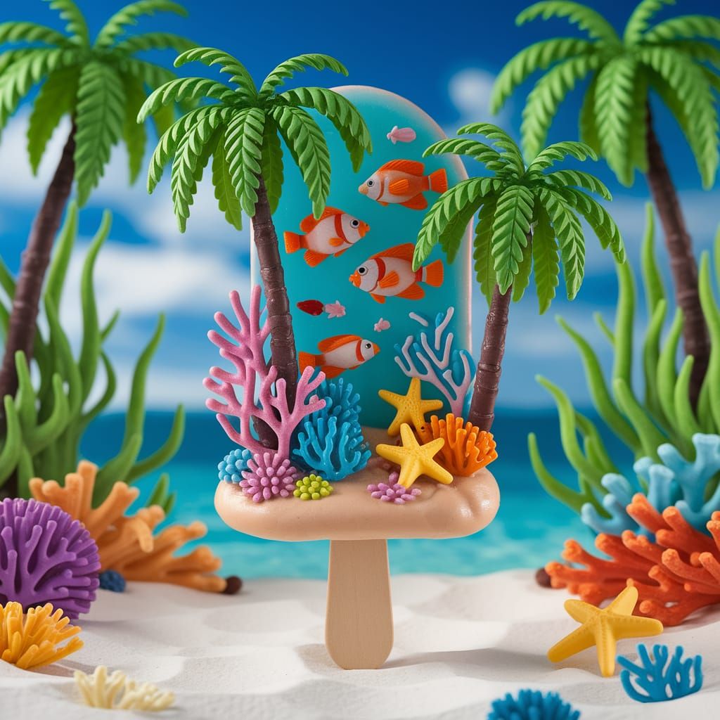 Surreal Popsicle Tropical Oasis in Whimsical Style